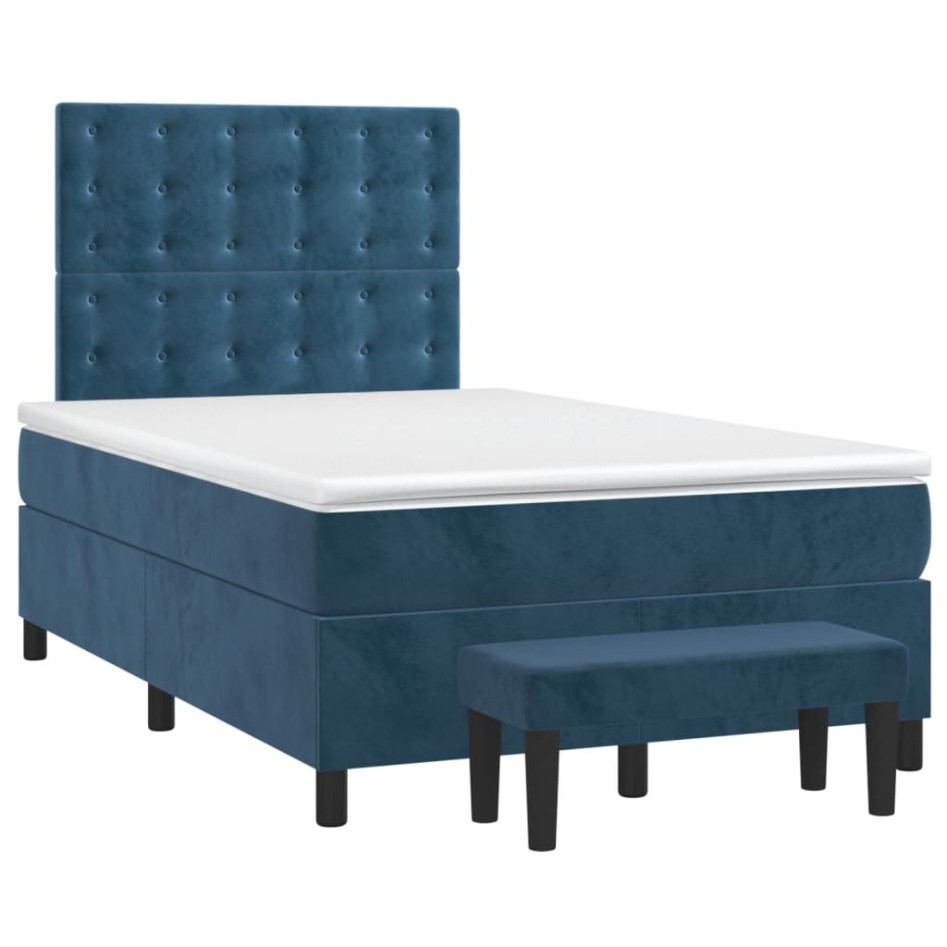 Cama box spring con colchón terciopelo azul oscuro 120x200