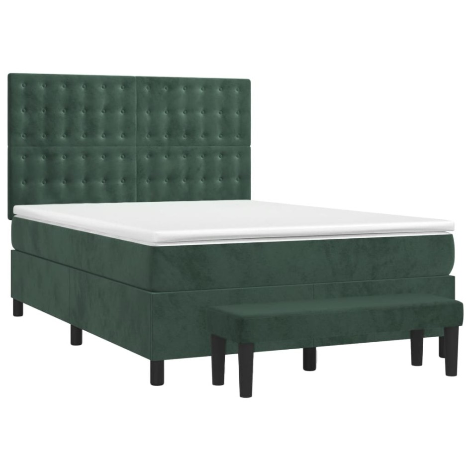 Cama box spring con colchón terciopelo verde oscuro 140x190
