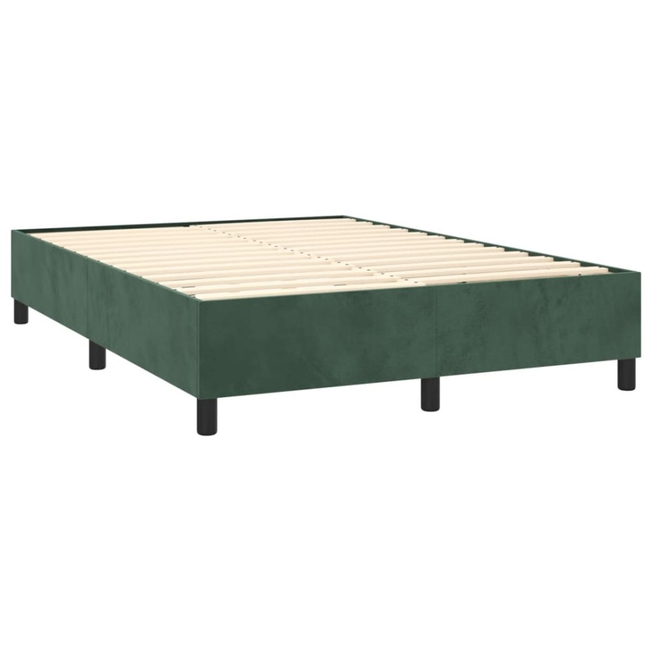 Cama box spring con colchón terciopelo verde oscuro 140x190