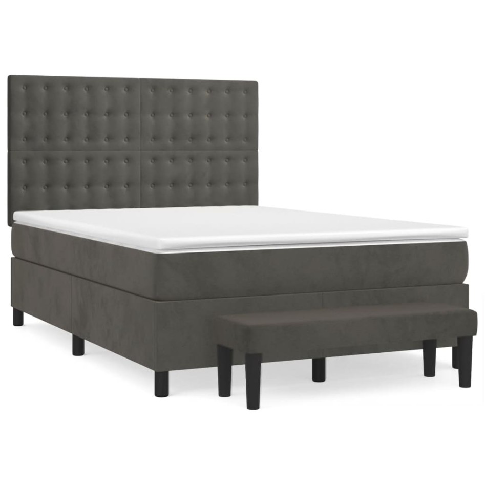 Cama box spring con colchón terciopelo gris oscuro 140x190