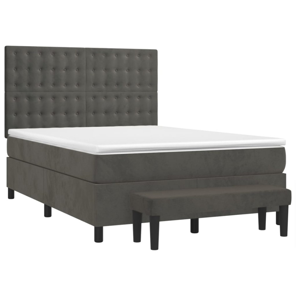 Cama box spring con colchón terciopelo gris oscuro 140x190