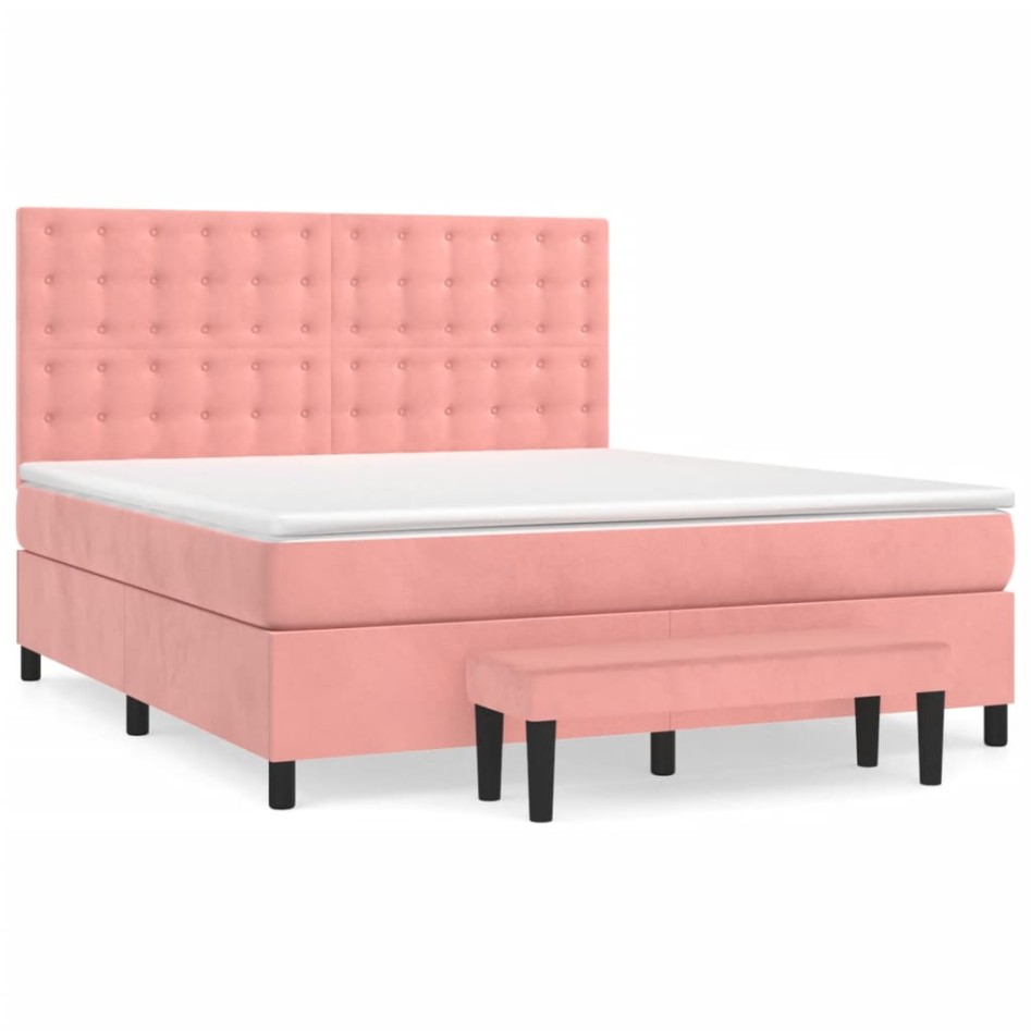 Cama box spring con colchón terciopelo rosa 160x200