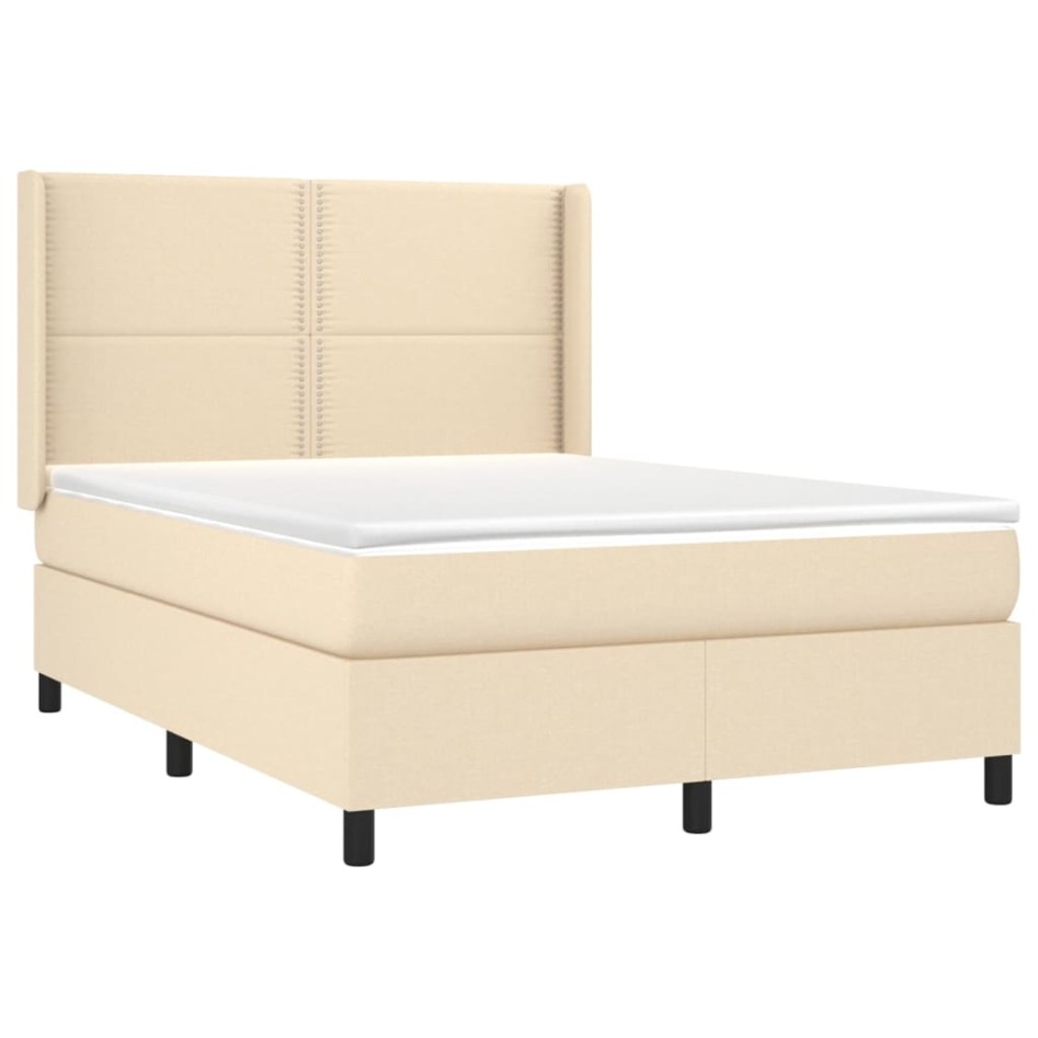 Cama box spring colchón y luces LED tela crema 140x190