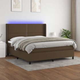 Cama box spring colchón luces LED tela marrón oscuro