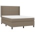 Cama box spring colchón y luces LED tela gris taupe 140x200