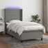 Cama box spring colchón y luces LED tela gris oscuro 80x200