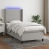 Cama box spring colchón y luces LED tela gris claro 100x200