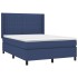 Cama box spring colchón y luces LED tela azul 140x190