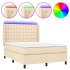 Cama box spring colchón y luces LED tela crema 140x190