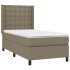Cama box spring colchón y luces LED tela gris taupe 100x200