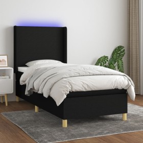 Cama box spring colchón y luces LED tela negro 100x200