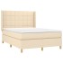 Cama box spring colchón y luces LED tela crema 140x200