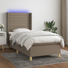 Cama box spring colchón y luces LED gris taupe 80x200
