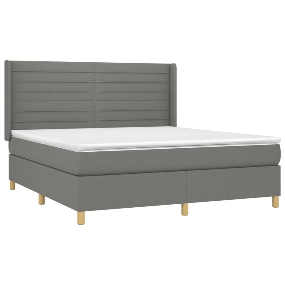 Cama box spring colchón y luces LED tela gris oscuro 160x200