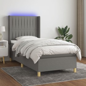 Cama box spring colchón y luces LED tela gris oscuro 90x200
