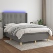 Cama box spring colchón y luces LED tela gris oscuro 140x200 cm