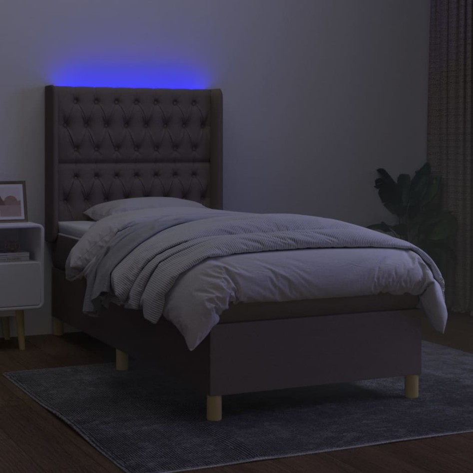Cama box spring colchón y luces LED gris taupe 80x200