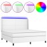 Cama box spring colchón y LED cuero sintético blanco 160x200