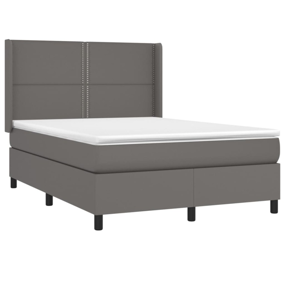 Cama box spring colchón y LED cuero sintético gris 140x190