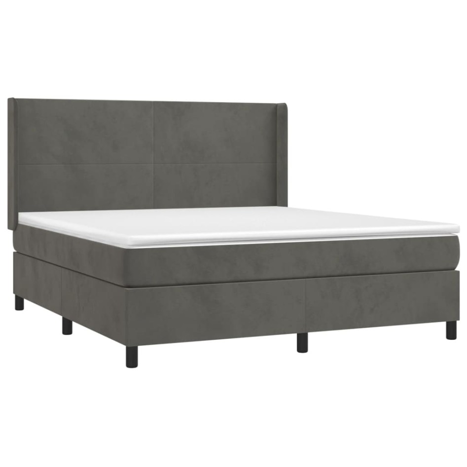 Cama box spring colchón y LED terciopelo gris oscuro 160x200