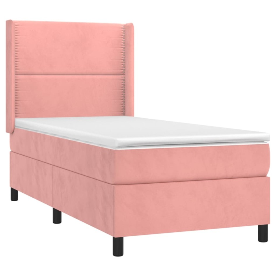 Cama box spring colchón y LED terciopelo rosa 90x200
