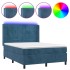 Cama box spring colchón y LED terciopelo azul oscuro 140x200