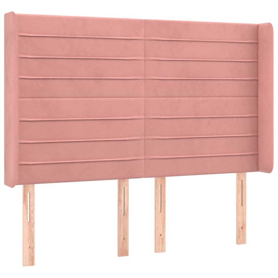 Cama box spring colchón y LED terciopelo rosa 140x190