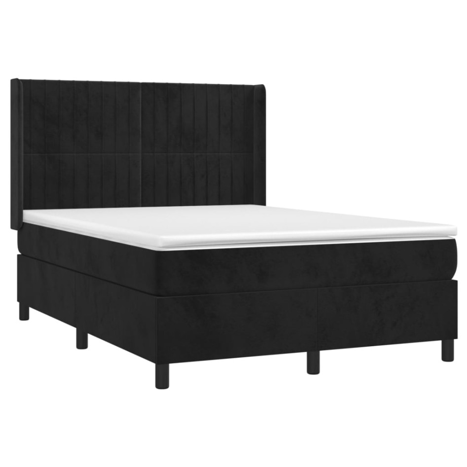 Cama box spring colchón y LED terciopelo negro 140x200