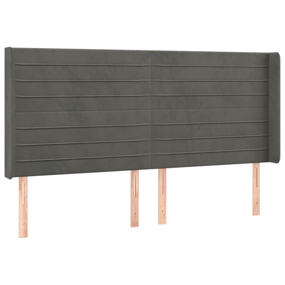 Cama box spring colchón y LED terciopelo gris oscuro 160x200