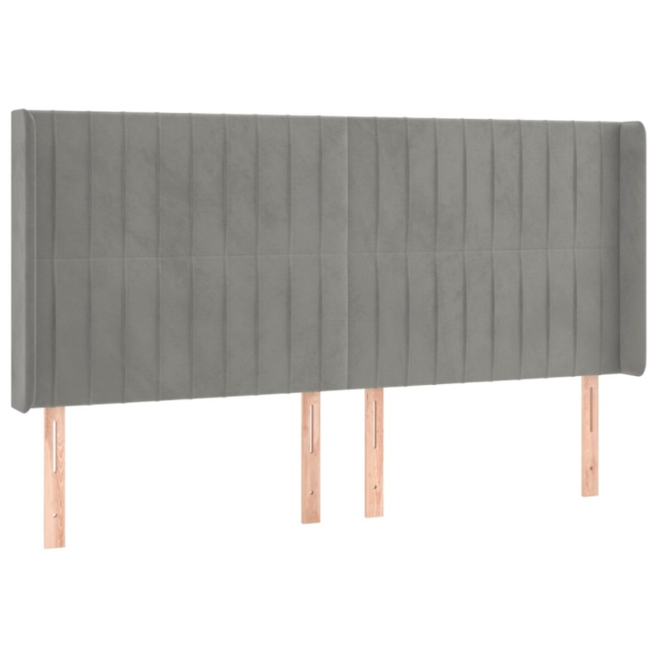Cama box spring colchón y LED terciopelo gris claro 160x200