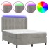 Cama box spring colchón y LED terciopelo gris claro 140x200