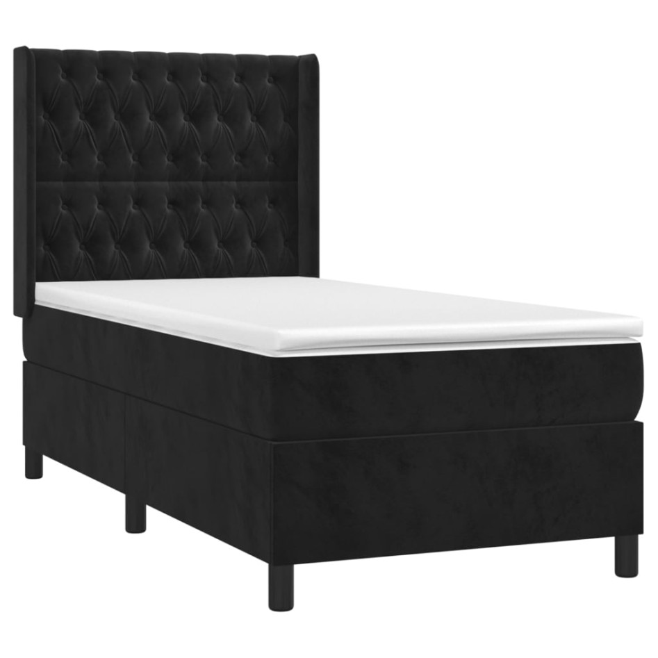 Cama box spring colchón y LED terciopelo negro 90x200
