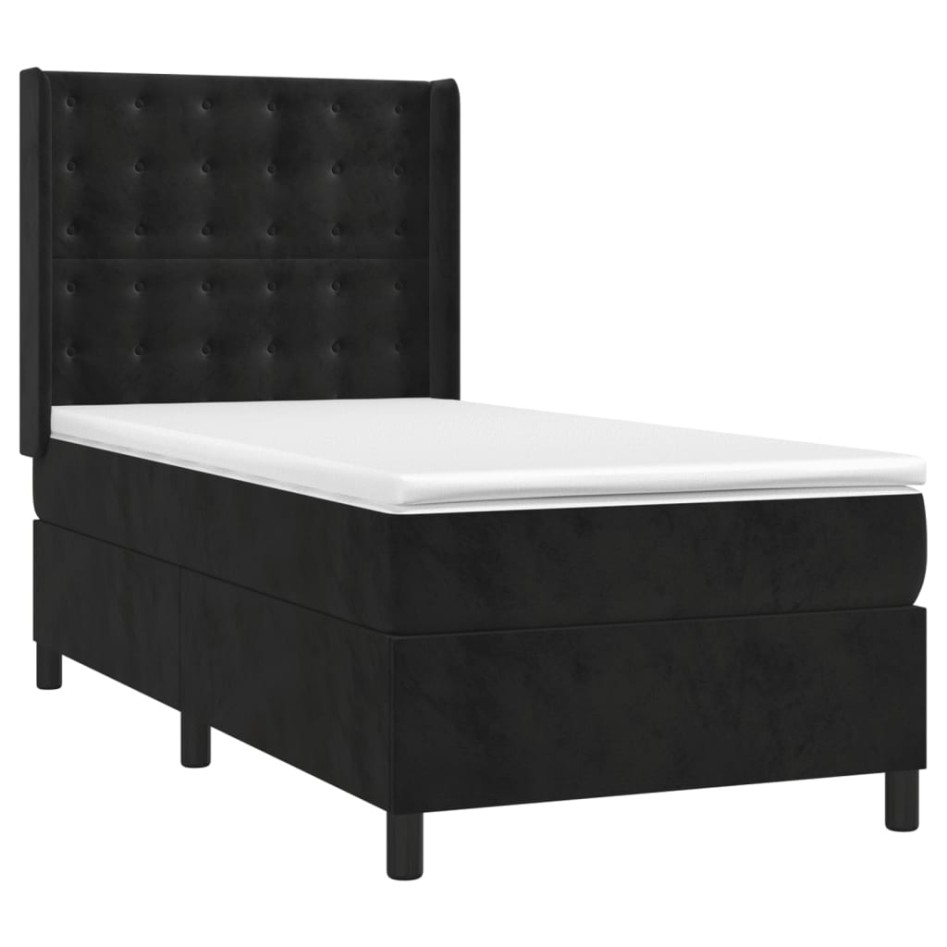 Cama box spring colchón y LED terciopelo negro 90x190
