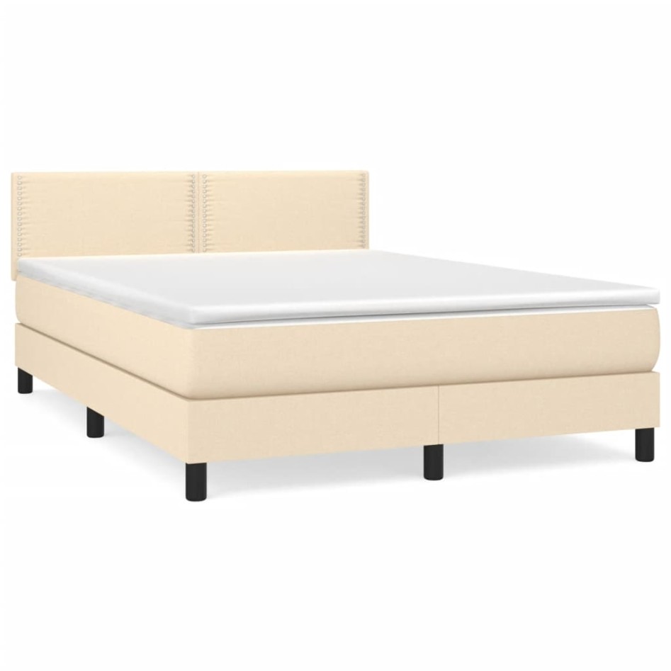 Cama box spring con colchón tela color crema 140x190