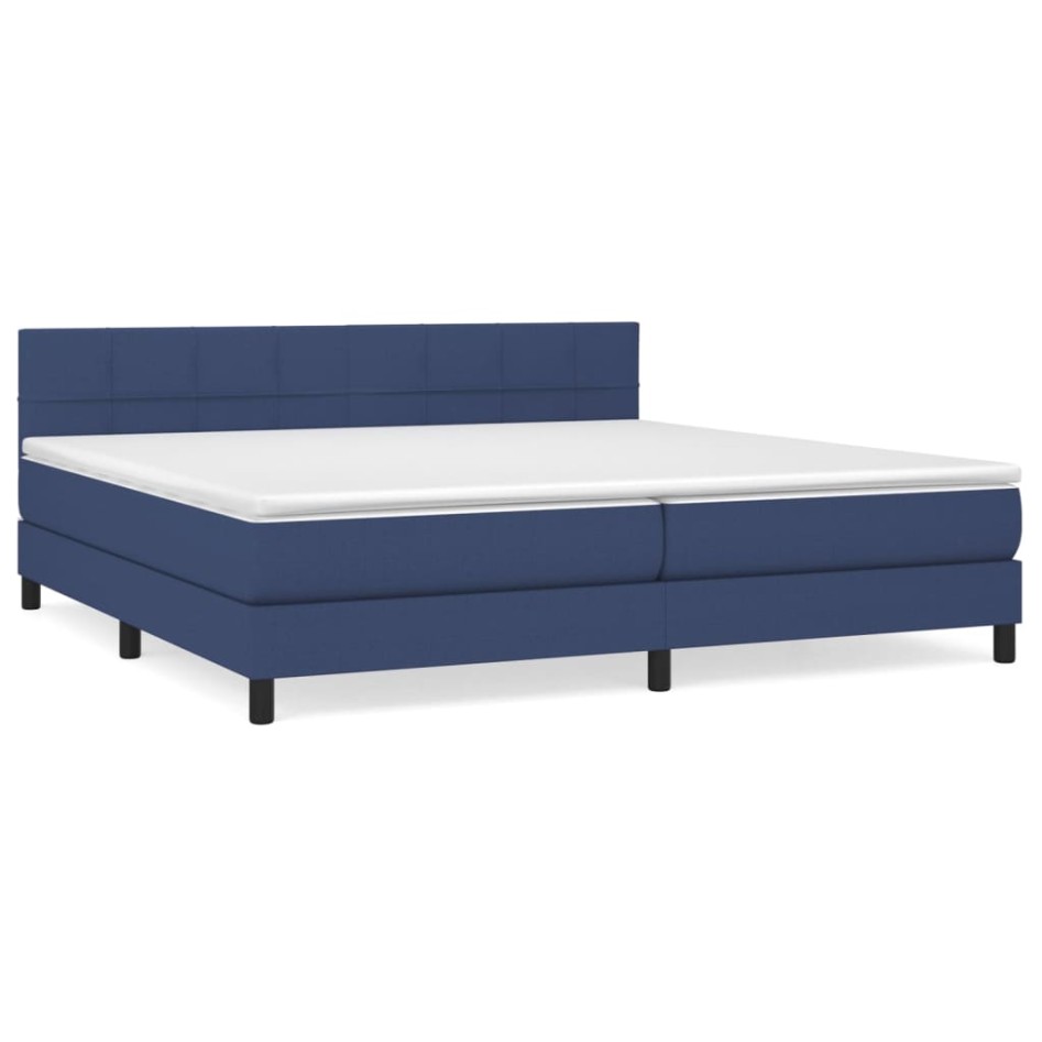 Cama box spring con colchón tela azul 200x200
