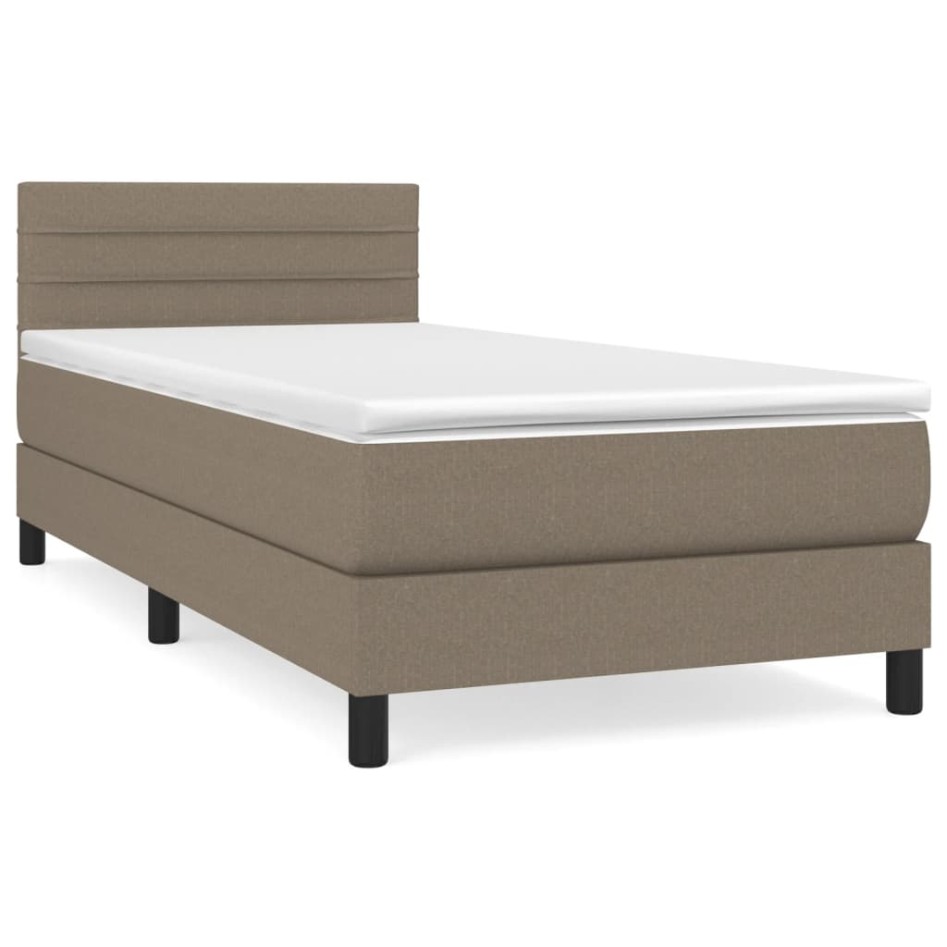 Cama box spring con colchón tela gris taupe 80x200