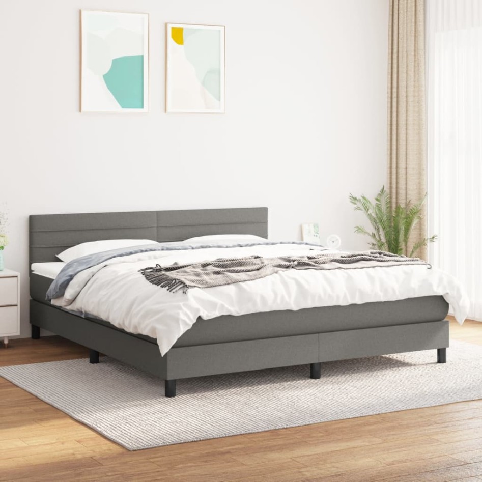 Cama box spring con colchón tela gris oscuro 180x200