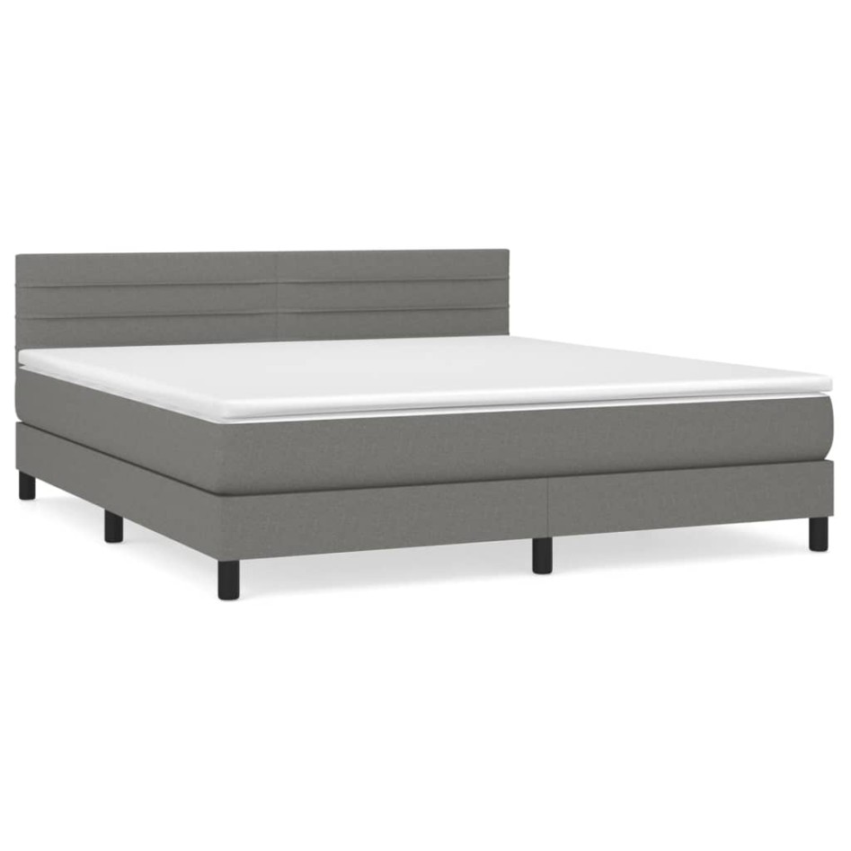 Cama box spring con colchón tela gris oscuro 180x200