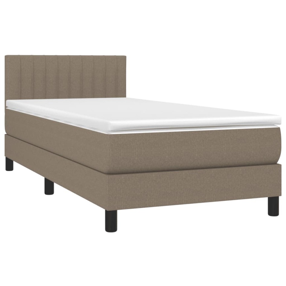 Cama box spring con colchón tela gris taupe 90x200