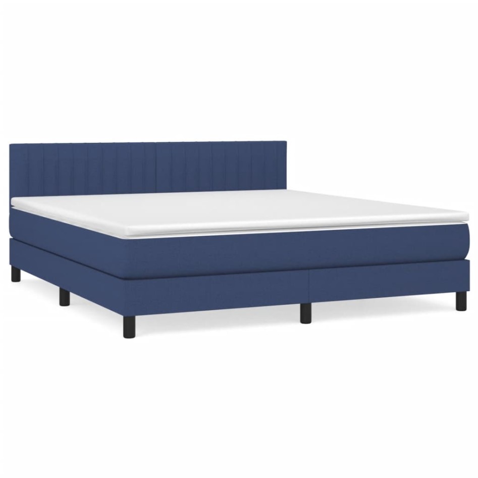 Cama box spring con colchón tela azul 160x200