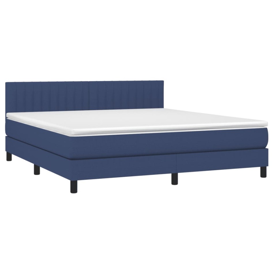 Cama box spring con colchón tela azul 160x200