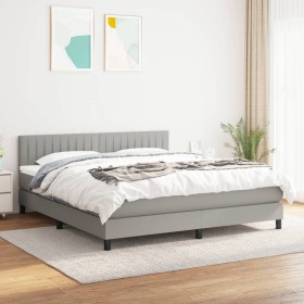 Cama box spring con colchón tela gris claro 180x200