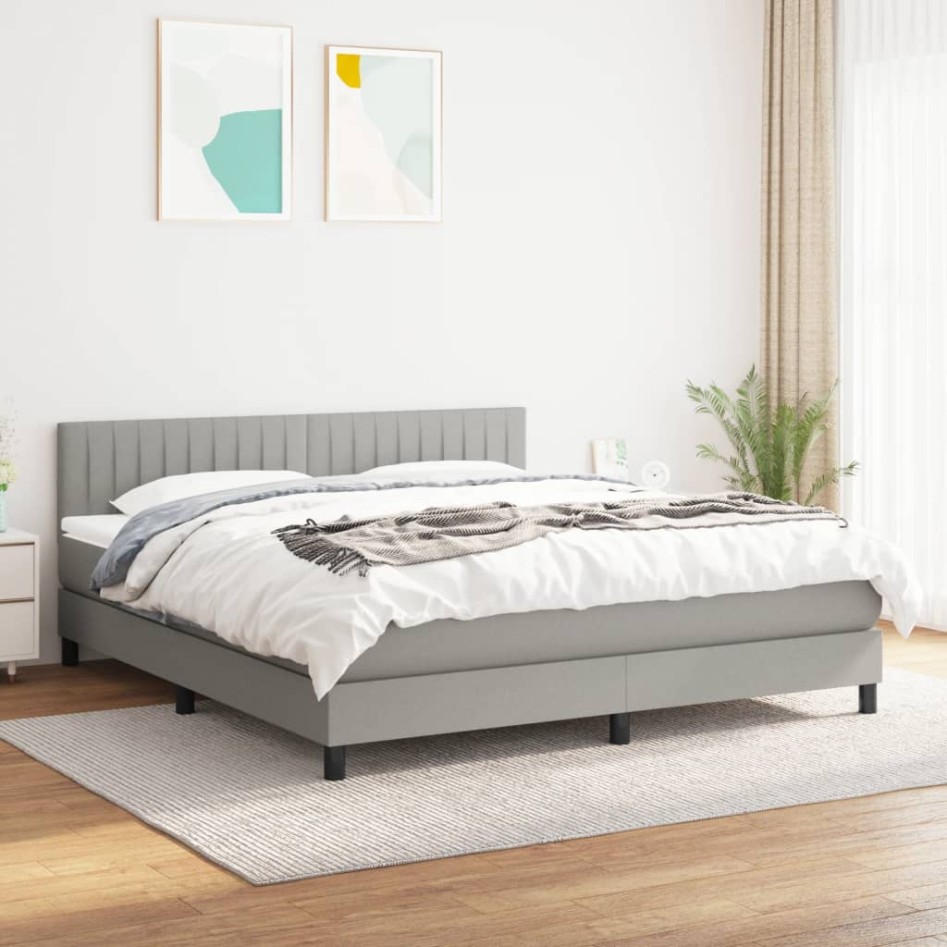 Cama box spring con colchón tela gris claro 180x200