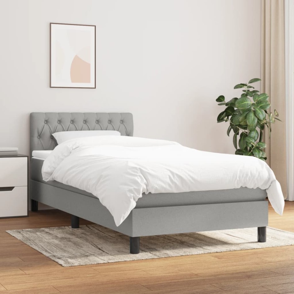 Cama box spring con colchón tela gris claro 100x200