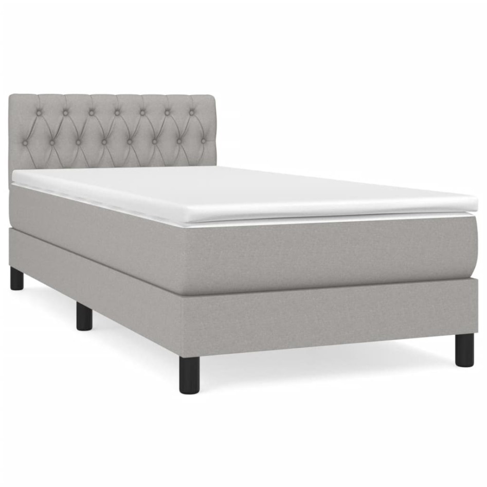 Cama box spring con colchón tela gris claro 100x200