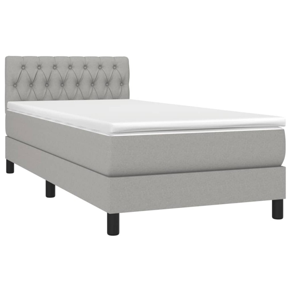 Cama box spring con colchón tela gris claro 100x200
