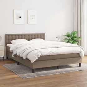 Cama box spring con colchón tela gris taupe 140x200