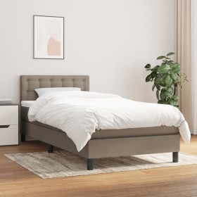Cama box spring con colchón tela gris taupe 100x200