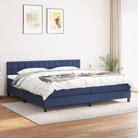 Cama box spring con colchón tela azul 200x200