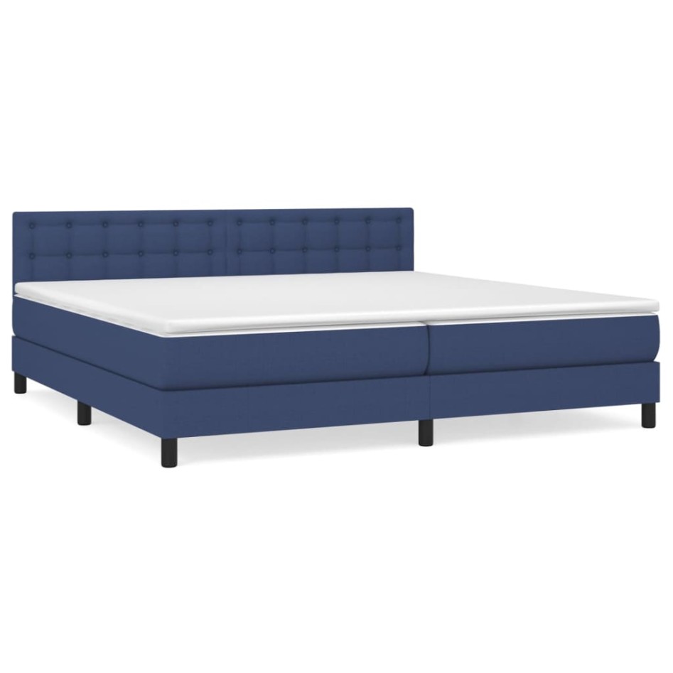 Cama box spring con colchón tela azul 200x200